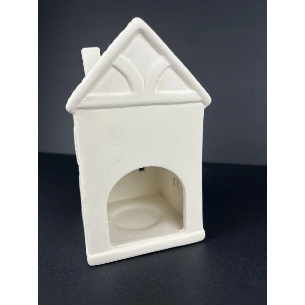 Crate & Barrel White Ceramic Two Story Village House Luminary‎ Curved Roof